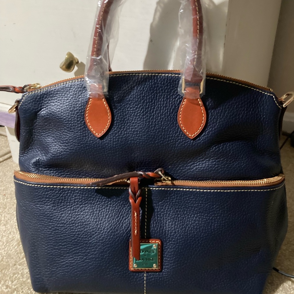 Dooney & Bourke Navy and Tan Satchel